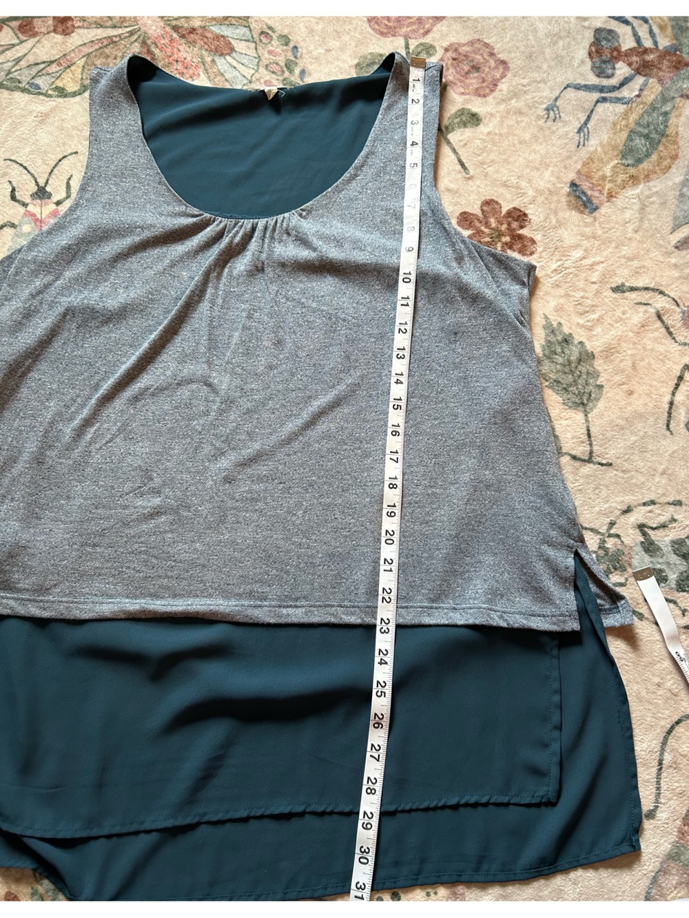 Pleione Teal and Grey Layered Tank Blouse - Picture 4 of 7